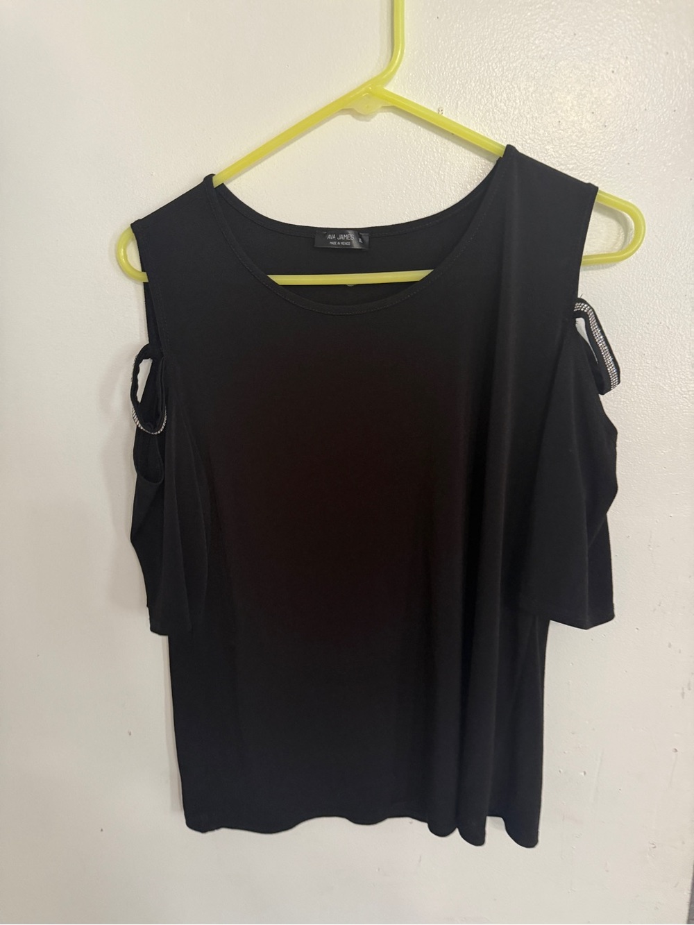 Black Cold-Shoulder Short Sleeve Top with Ring Detail